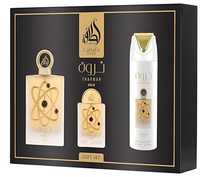 Lattafa Pride Tharwah Gold For Unisex 3 Piece Gift Set