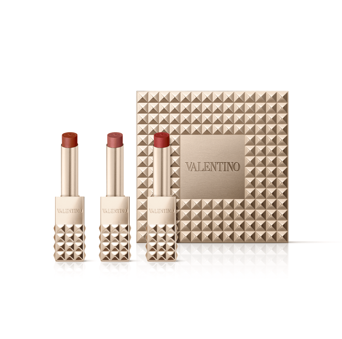 Valentino Limited Edition Spike Buttery Matte Refillable Lipstick Trio and Clutch Set